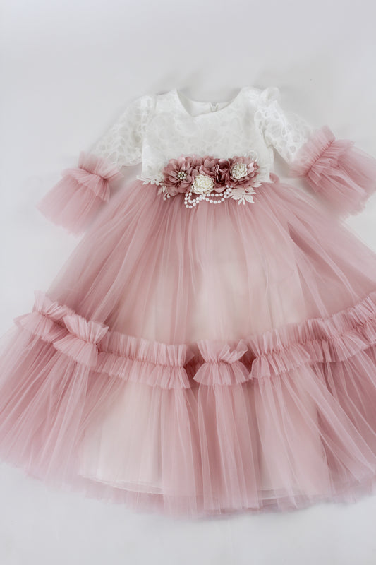 Princesės suknelė su gėlėmis ir perlais BELA