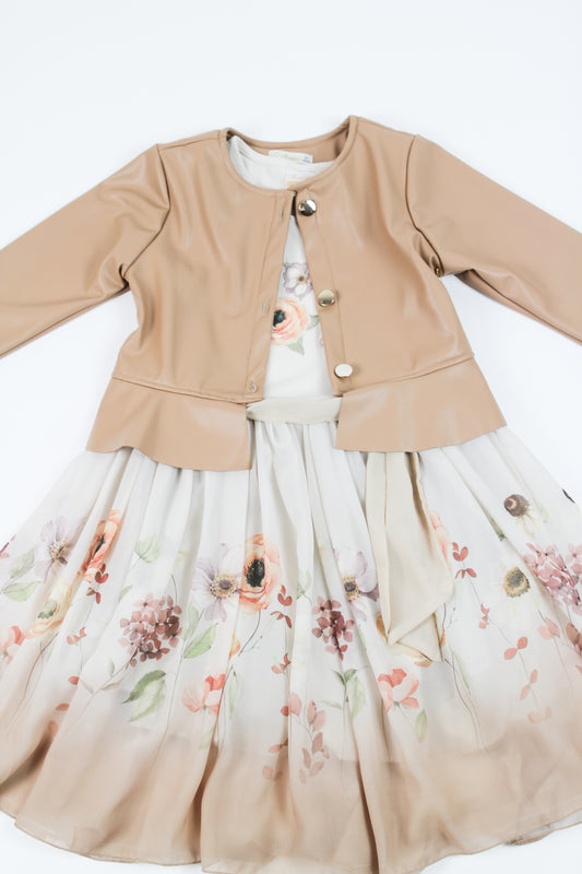 Kostiumėlis su dirbtinės odos švarkeliu rudas