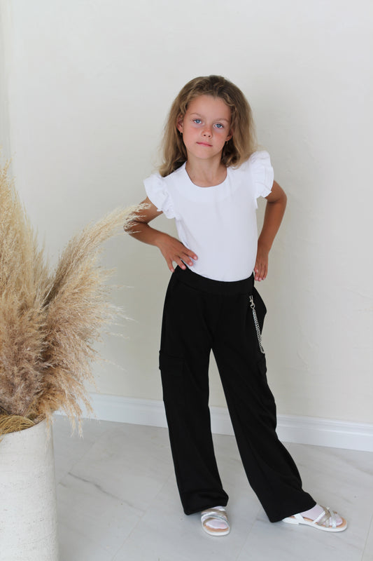 Plačios medvilninės kelnės su kišenėmis