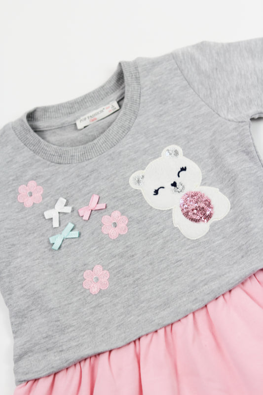 Storesnės medvilnės suknelė su meškučiu